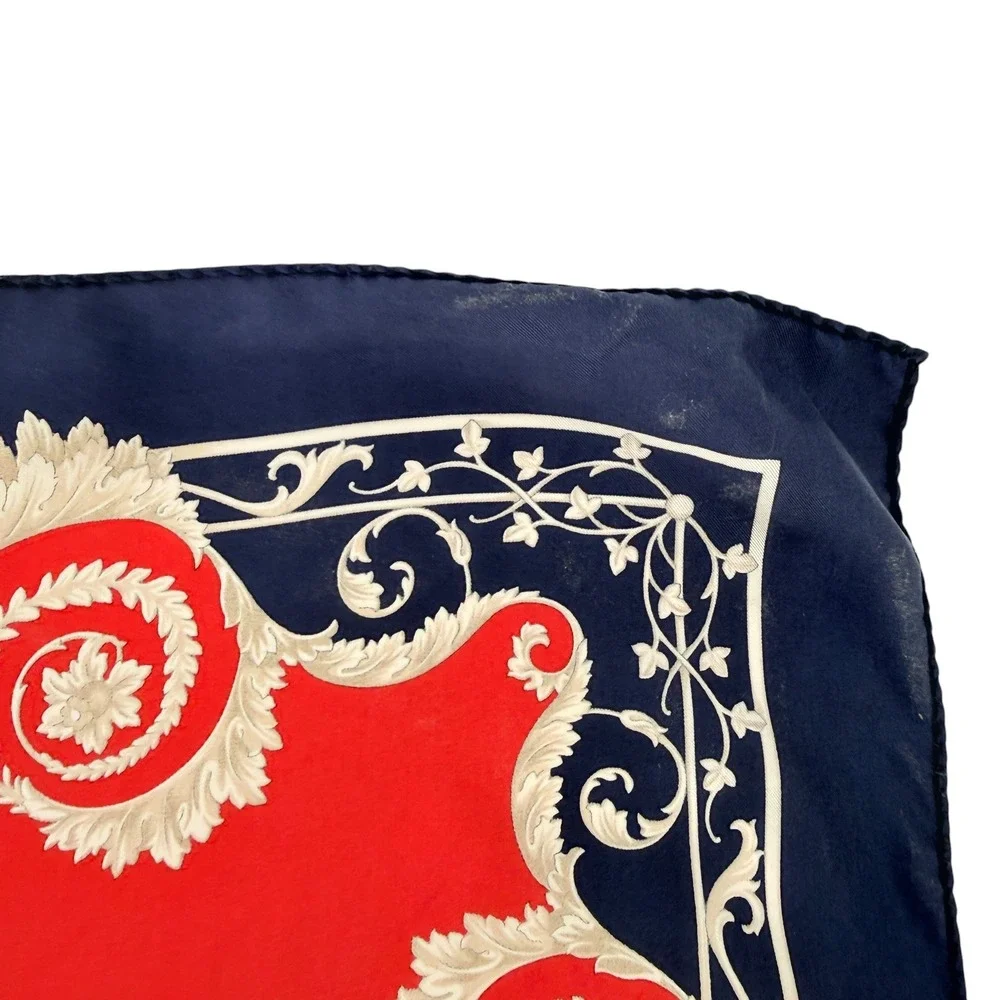 Versace Silk Scarf Red Navy Baroque Filigree Ornate Square 34